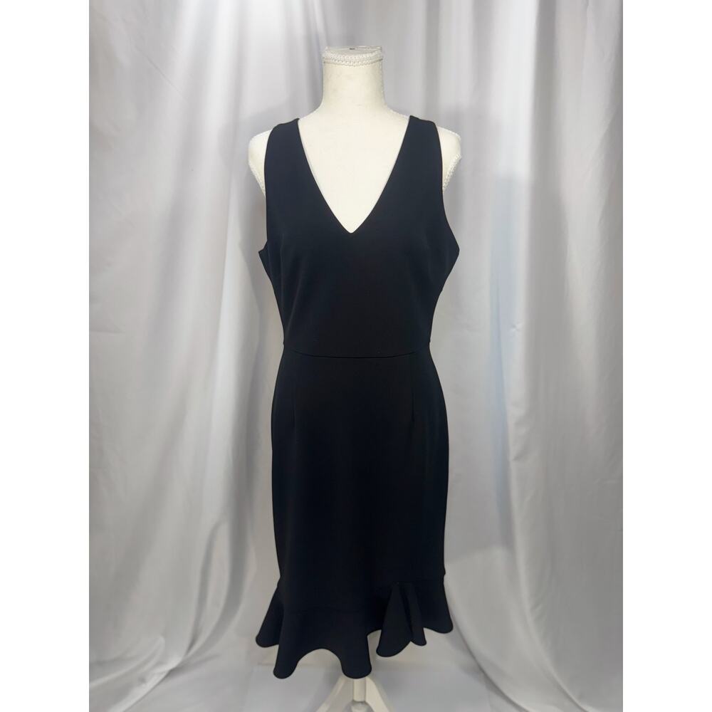 Betsey Johnson Black Scuba Crepe V-Neck Flounce Hem Midi Dress 6 Event Occasion - Picture 13 of 16
